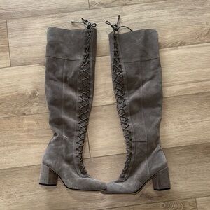 Franco Sarto PANYA grey suede lace-up over-the-knee boots with a block heel 7M